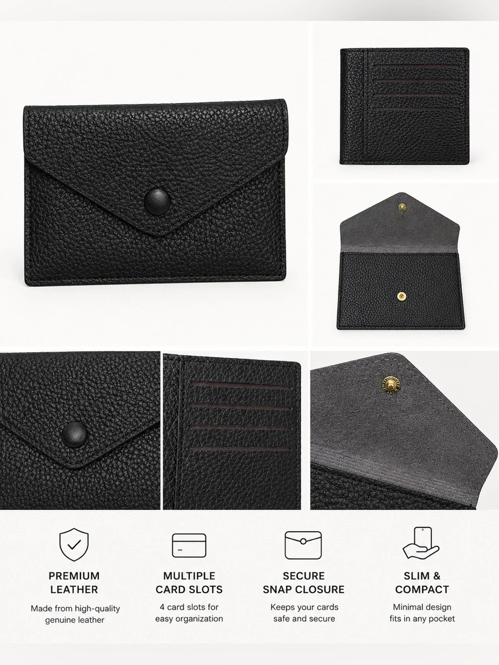 Black Leather Card & Key Holder Wallet